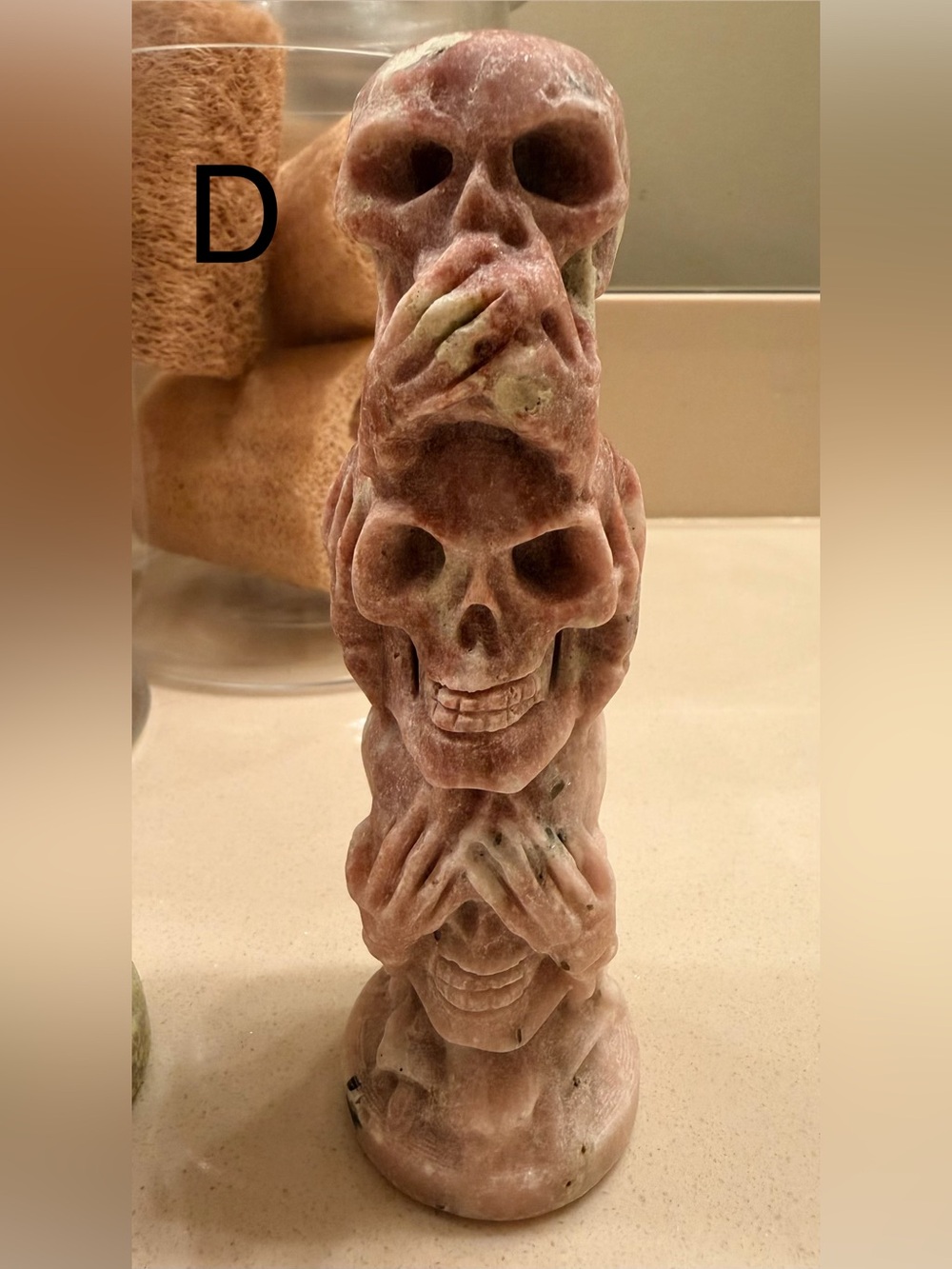 6 Inches - Pink Aventurine with Serpentine Skull Totem - Picture 5 of 5